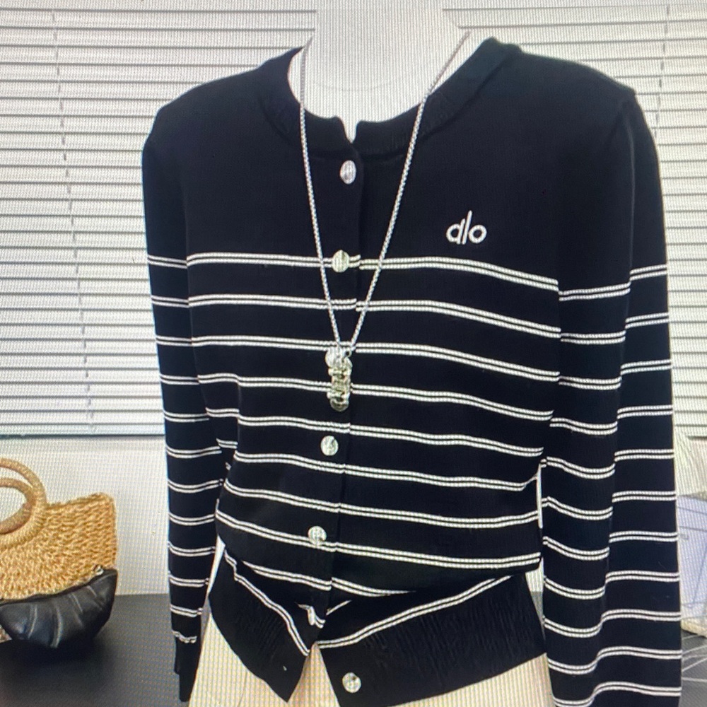 ALO Yoga Black and White Striped Cardigan
